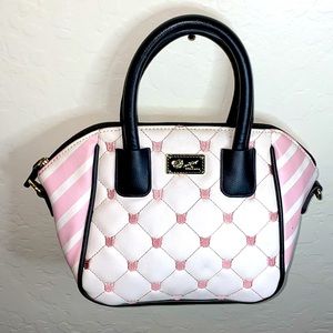 Betsey Johnson Quilted Pink/White/Black Candy Stipe Satchel/Crossbody Bag PUC